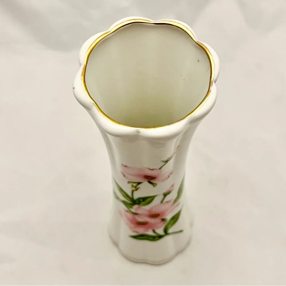 Lefton Bud Vase China Hand Painted Pink Dogwood Flowers #06219, Vintage 1987